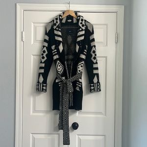 ZARA Knitwear Women’s Tribal Black & White With Belt Coat Size S